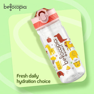 Bumble Sipper Water Bottle 650ml | Pink| BPA-Free, Leakproof Flip Lock | Food Grade Plastic Bottle with Straw | Durable & Spill Proof Drinking Bottle for School, Travel & Outdoor