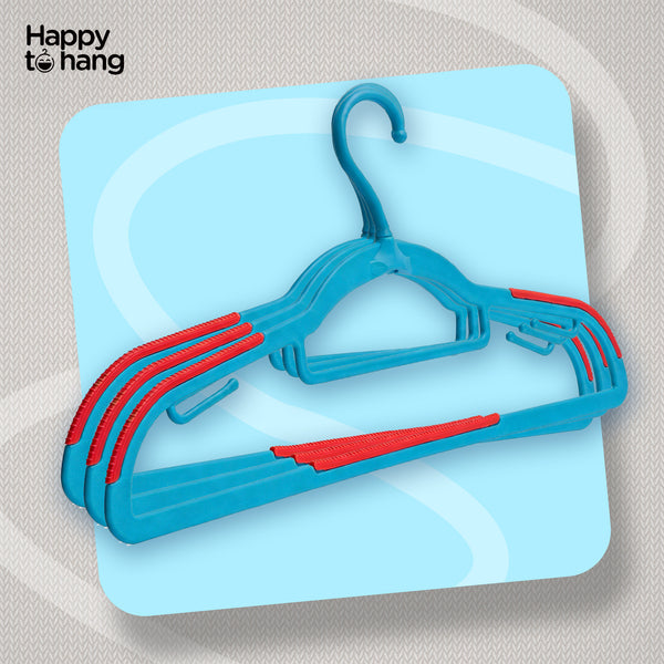 Happy To Hang Rotogrip Plastic Hangers | Pack of 16 | Non-Slip | Space Saving Wardrobe Hangers with Grip Coating | Durable Plastic Hanger for Shirt, T-Shirt, Top, Sweater (Blue)