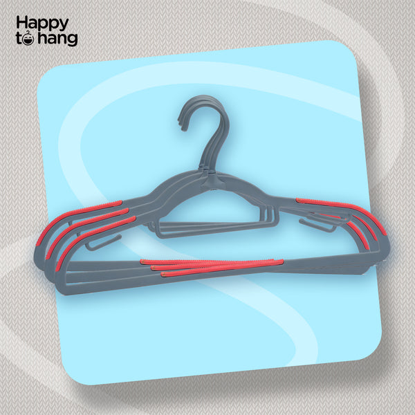 Happy To Hang Rotogrip Plastic Hangers | Pack of 16 | Non-Slip | Space Saving Wardrobe Hangers with Grip Coating | Durable Plastic Hanger for Shirt, T-Shirt, Top, Sweater (Grey)