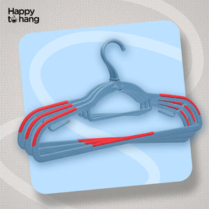 Happy To Hang Rotogrip Plastic Hangers | Pack of 16 | Non-Slip | Space Saving Wardrobe Hangers with Grip Coating | Durable Plastic Hanger for Shirt, T-Shirt, Top, Sweater (Dusky Blue))