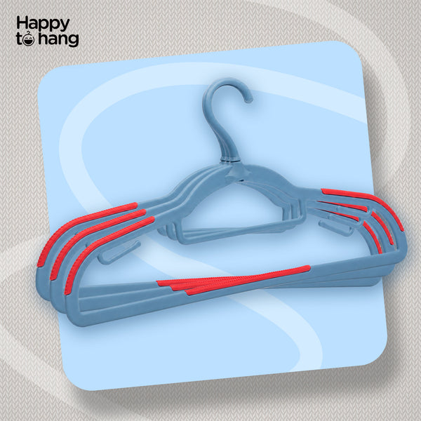 Happy To Hang Rotogrip Plastic Hangers | Pack of 16 | Non-Slip | Space Saving Wardrobe Hangers with Grip Coating | Durable Plastic Hanger for Shirt, T-Shirt, Top, Sweater (Dusky Blue))