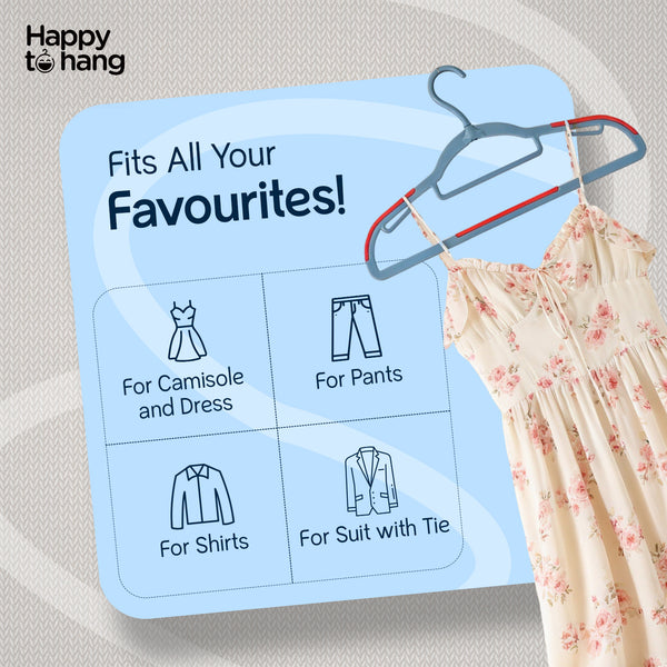 Happy To Hang Rotogrip Plastic Hangers | Pack of 16 | Non-Slip | Space Saving Wardrobe Hangers with Grip Coating | Durable Plastic Hanger for Shirt, T-Shirt, Top, Sweater (Dusky Blue))