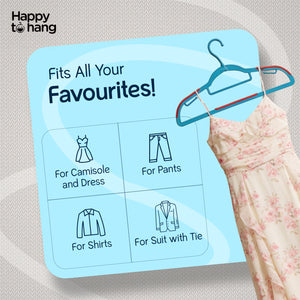 Happy To Hang Rotogrip Plastic Hangers | Pack of 16 | Non-Slip | Space Saving Wardrobe Hangers with Grip Coating | Durable Plastic Hanger for Shirt, T-Shirt, Top, Sweater (Blue)
