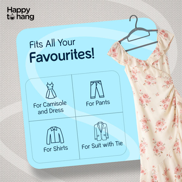Happy To Hang Rotogrip Plastic Hangers | Pack of 16 | Non-Slip | Space Saving Wardrobe Hangers with Grip Coating | Durable Plastic Hanger for Shirt, T-Shirt, Top, Sweater (Grey)