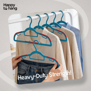Happy To Hang Rotogrip Plastic Hangers | Pack of 16 | Non-Slip | Space Saving Wardrobe Hangers with Grip Coating | Durable Plastic Hanger for Shirt, T-Shirt, Top, Sweater (Blue)