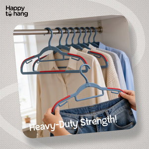 Happy To Hang Rotogrip Plastic Hangers | Pack of 16 | Non-Slip | Space Saving Wardrobe Hangers with Grip Coating | Durable Plastic Hanger for Shirt, T-Shirt, Top, Sweater (Dusky Blue))
