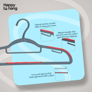 Happy To Hang Rotogrip Plastic Hangers | Pack of 16 | Non-Slip | Space Saving Wardrobe Hangers with Grip Coating | Durable Plastic Hanger for Shirt, T-Shirt, Top, Sweater (Grey)