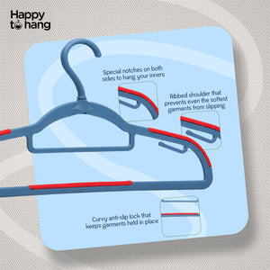 Happy To Hang Rotogrip Plastic Hangers | Pack of 16 | Non-Slip | Space Saving Wardrobe Hangers with Grip Coating | Durable Plastic Hanger for Shirt, T-Shirt, Top, Sweater (Dusky Blue))