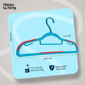 Happy To Hang Rotogrip Plastic Hangers | Pack of 16 | Non-Slip | Space Saving Wardrobe Hangers with Grip Coating | Durable Plastic Hanger for Shirt, T-Shirt, Top, Sweater (Blue)