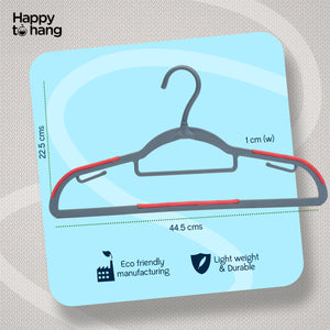 Happy To Hang Rotogrip Plastic Hangers | Pack of 16 | Non-Slip | Space Saving Wardrobe Hangers with Grip Coating | Durable Plastic Hanger for Shirt, T-Shirt, Top, Sweater (Grey)