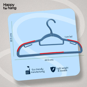 Happy To Hang Rotogrip Plastic Hangers | Pack of 16 | Non-Slip | Space Saving Wardrobe Hangers with Grip Coating | Durable Plastic Hanger for Shirt, T-Shirt, Top, Sweater (Dusky Blue))