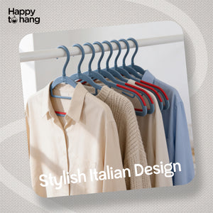 Happy To Hang Rotogrip Plastic Hangers | Pack of 16 | Non-Slip | Space Saving Wardrobe Hangers with Grip Coating | Durable Plastic Hanger for Shirt, T-Shirt, Top, Sweater (Dusky Blue))