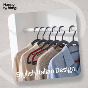 Happy To Hang Rotogrip Plastic Hangers | Pack of 16 | Non-Slip | Space Saving Wardrobe Hangers with Grip Coating | Durable Plastic Hanger for Shirt, T-Shirt, Top, Sweater (Grey)