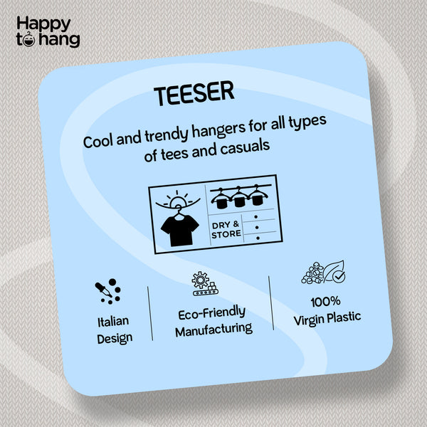 Happy To Hang Rotogrip Plastic Hangers | Pack of 16 | Non-Slip | Space Saving Wardrobe Hangers with Grip Coating | Durable Plastic Hanger for Shirt, T-Shirt, Top, Sweater (Dusky Blue))