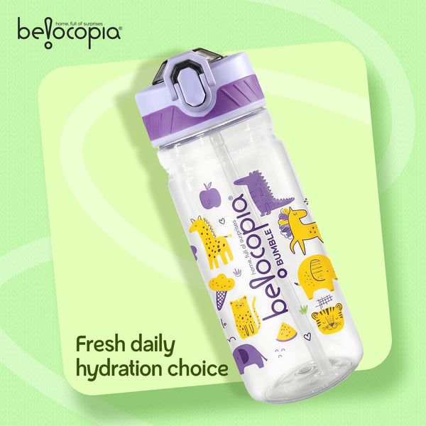 Bumble Sipper Water Bottle 650ml | Purple | BPA-Free, Leakproof Flip Lock | Food Grade Plastic Bottle with Straw | Durable & Spill Proof Drinking Bottle for School, Travel & Outdoor
