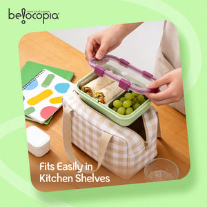 Nibbles Stainless Steel Lunch Box 525ml | Blue | SUS 304 Food Grade Steel | Leakproof, 2 Compartment Tiffin Box with Spoon | Durable Lunchbox for Office, School & Travel