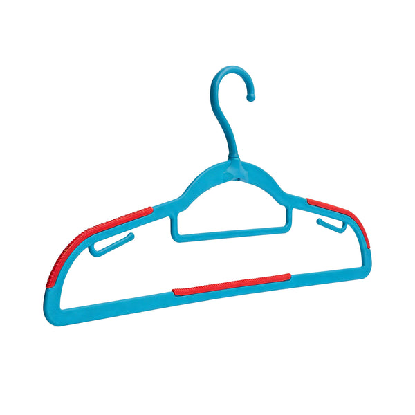 Happy To Hang Rotogrip Plastic Hangers | Pack of 16 | Non-Slip | Space Saving Wardrobe Hangers with Grip Coating | Durable Plastic Hanger for Shirt, T-Shirt, Top, Sweater (Blue)