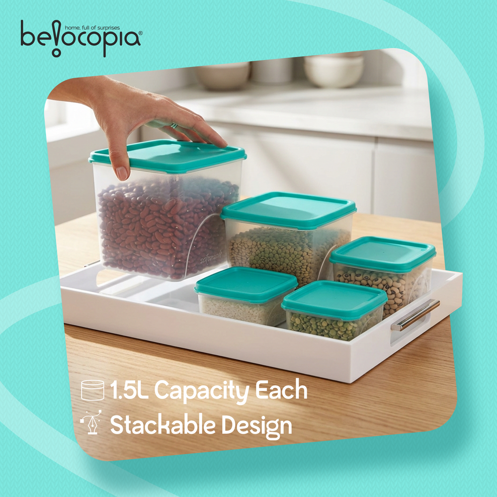 Airtight Kitchen Storage Containers – Square | Set of 6 (7.2 L)