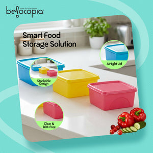 Airtight Kitchen Storage Containers – Square | Set of 3 (650 ml)