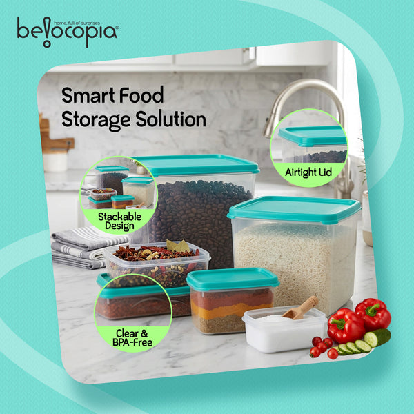 Airtight Kitchen Storage Containers – Square | Set of 6 (7.2 L)