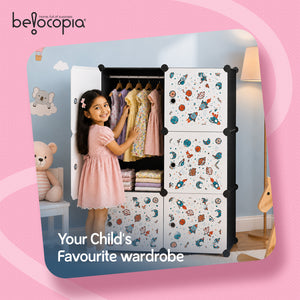 BELOCOPIA EZ STOR Plastic Wardrobe | 6 Cube | Black | Modular Storage Cabinet with Doors | DIY Foldable Clothes Organizer for Bedroom, Kids Room & Home Storage | Dustproof Wardrobe Closet