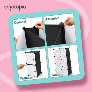 BELOCOPIA EZ STOR Plastic Wardrobe | 6 Cube | Black | Modular Storage Cabinet with Doors | DIY Foldable Clothes Organizer for Bedroom, Kids Room & Home Storage | Dustproof Wardrobe Closet