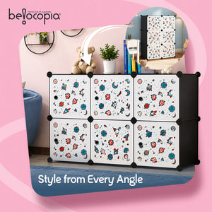 BELOCOPIA EZ STOR Plastic Wardrobe | 6 Cube | Black | Modular Storage Cabinet with Doors | DIY Foldable Clothes Organizer for Bedroom, Kids Room & Home Storage | Dustproof Wardrobe Closet