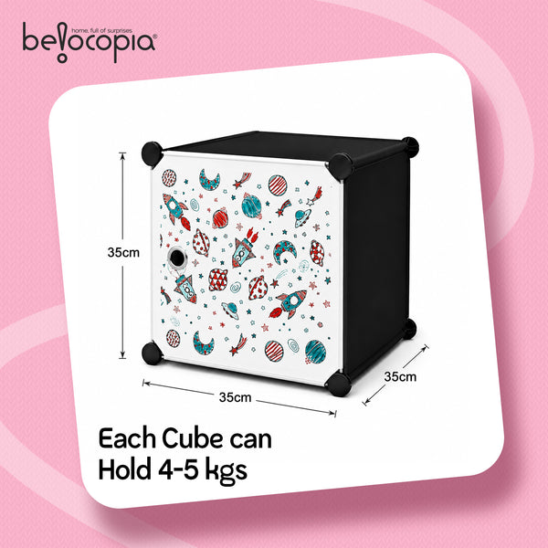 BELOCOPIA EZ STOR Plastic Wardrobe | 6 Cube | Black | Modular Storage Cabinet with Doors | DIY Foldable Clothes Organizer for Bedroom, Kids Room & Home Storage | Dustproof Wardrobe Closet