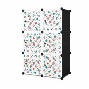 BELOCOPIA EZ STOR Plastic Wardrobe | 6 Cube | Black | Modular Storage Cabinet with Doors | DIY Foldable Clothes Organizer for Bedroom, Kids Room & Home Storage | Dustproof Wardrobe Closet