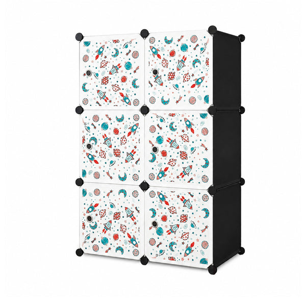 BELOCOPIA EZ STOR Plastic Wardrobe | 6 Cube | Black | Modular Storage Cabinet with Doors | DIY Foldable Clothes Organizer for Bedroom, Kids Room & Home Storage | Dustproof Wardrobe Closet