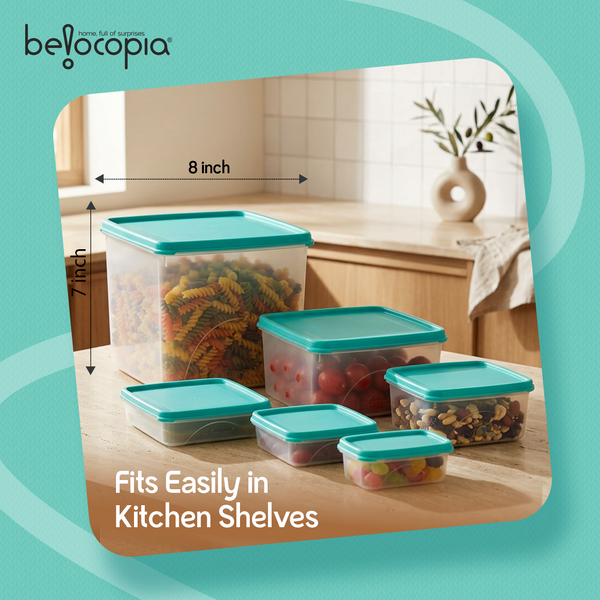 Airtight Kitchen Storage Containers – Square | Set of 6 (7.2 L)
