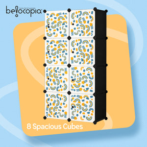 BELOCOPIA EZ STOR Plastic Wardrobe | 8 Cube | Black | Large Modular Storage Cabinet with Doors | DIY Foldable Wardrobe Organizer for Clothes, Toys & Accessories | Space Saving Storage Solution