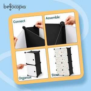 BELOCOPIA EZ STOR Plastic Wardrobe | 8 Cube | Black | Large Modular Storage Cabinet with Doors | DIY Foldable Wardrobe Organizer for Clothes, Toys & Accessories | Space Saving Storage Solution