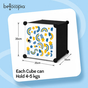 BELOCOPIA EZ STOR Plastic Wardrobe | 8 Cube | Black | Large Modular Storage Cabinet with Doors | DIY Foldable Wardrobe Organizer for Clothes, Toys & Accessories | Space Saving Storage Solution