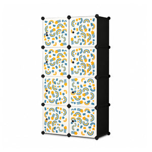 BELOCOPIA EZ STOR Plastic Wardrobe | 8 Cube | Black | Large Modular Storage Cabinet with Doors | DIY Foldable Wardrobe Organizer for Clothes, Toys & Accessories | Space Saving Storage Solution