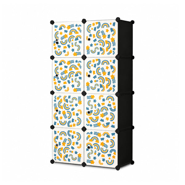BELOCOPIA EZ STOR Plastic Wardrobe | 8 Cube | Black | Large Modular Storage Cabinet with Doors | DIY Foldable Wardrobe Organizer for Clothes, Toys & Accessories | Space Saving Storage Solution