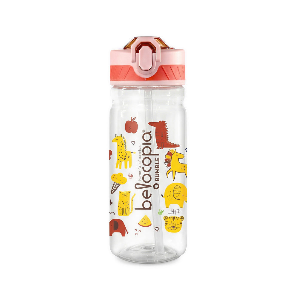 Bumble Sipper Water Bottle 650ml | Pink| BPA-Free, Leakproof Flip Lock | Food Grade Plastic Bottle with Straw | Durable & Spill Proof Drinking Bottle for School, Travel & Outdoor