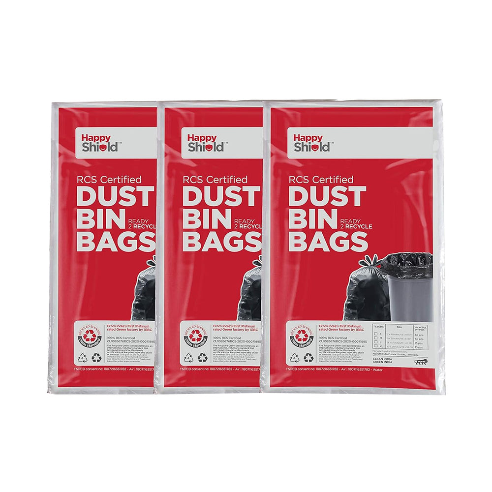 Happy Shield Garbage Bags – Small | Set of 90 (3 packs x 30)