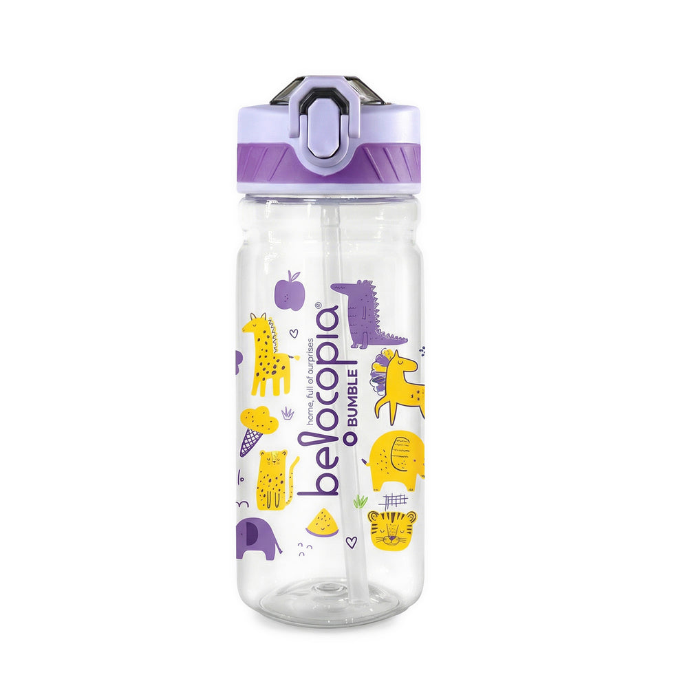 Bumble Sipper Water Bottle 650ml | Purple | BPA-Free, Leakproof Flip Lock | Food Grade Plastic Bottle with Straw | Durable & Spill Proof Drinking Bottle for School, Travel & Outdoor