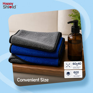 Happy Shield EasyWipe Premium Microfiber Cloth | 60 x 40 cm | 600 GSM | Blue | Pack of 1