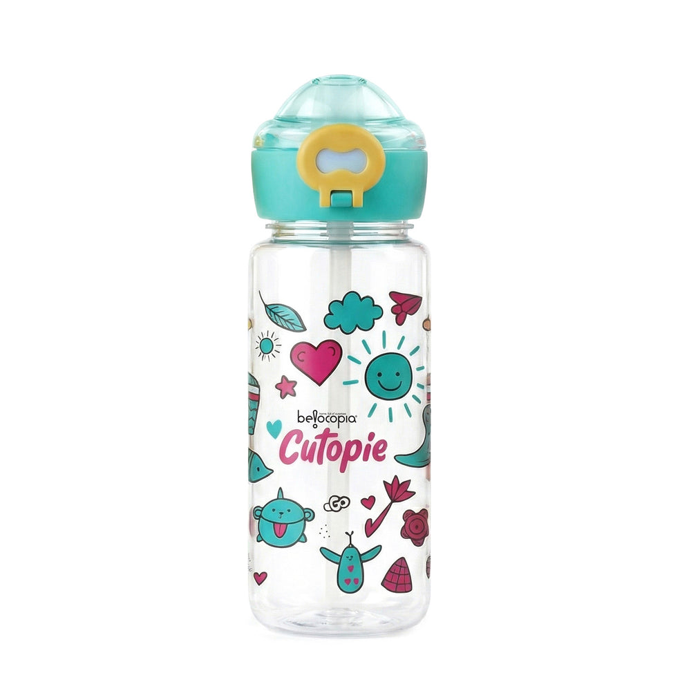 Cutopie Kids Sipper Water Bottle 600ml | Teal | BPA-Free, Spill Proof & Airtight | Food Grade Plastic Drinking Bottle for Toddlers & Children | Leakproof Flip Cap | School, Travel & Daily Use