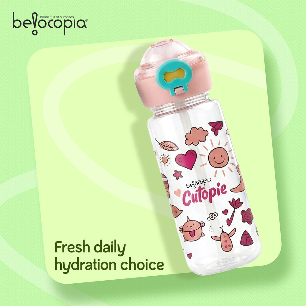 Cutopie Kids Sipper Water Bottle 600ml | Pink | BPA-Free, Spill Proof & Airtight | Food Grade Plastic Drinking Bottle for Toddlers & Children | Leakproof Flip Cap | School, Travel & Daily Use