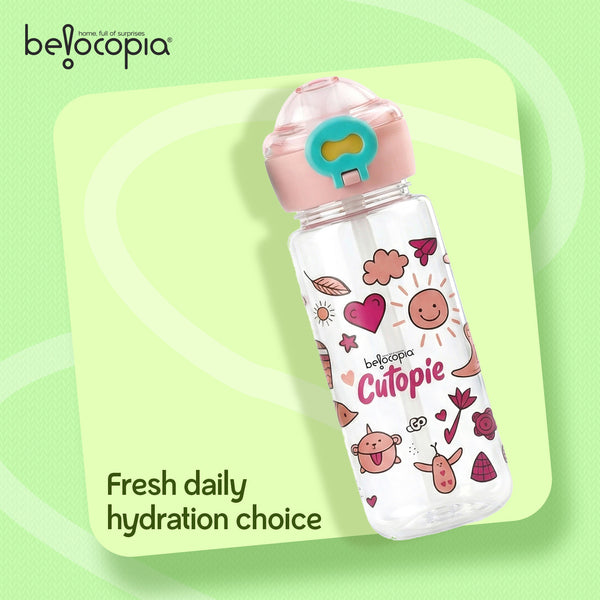 Cutopie Kids Sipper Water Bottle 600ml | Pink | BPA-Free, Spill Proof & Airtight | Food Grade Plastic Drinking Bottle for Toddlers & Children | Leakproof Flip Cap | School, Travel & Daily Use