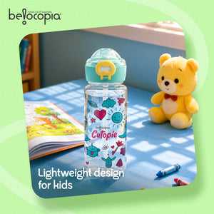 Cutopie Kids Sipper Water Bottle 600ml | Teal | BPA-Free, Spill Proof & Airtight | Food Grade Plastic Drinking Bottle for Toddlers & Children | Leakproof Flip Cap | School, Travel & Daily Use