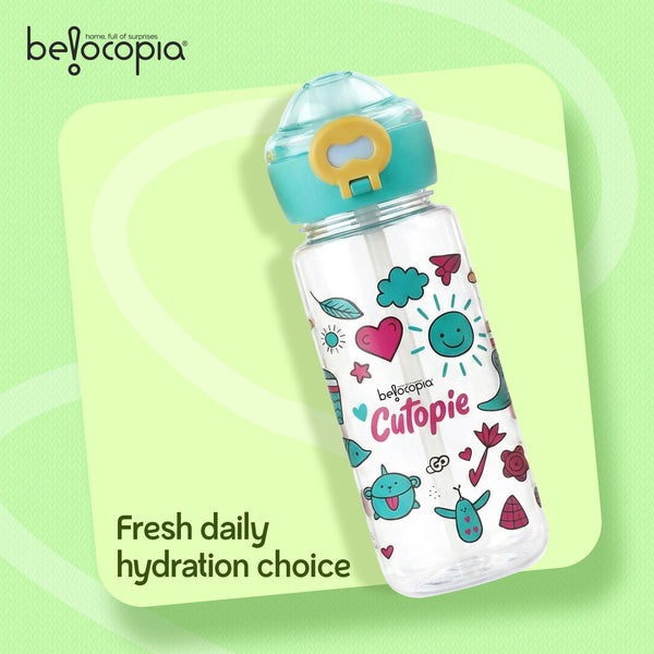 Cutopie Kids Sipper Water Bottle 600ml | Teal | BPA-Free, Spill Proof & Airtight | Food Grade Plastic Drinking Bottle for Toddlers & Children | Leakproof Flip Cap | School, Travel & Daily Use
