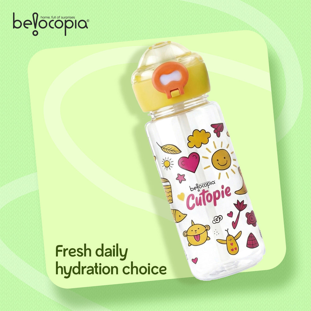 Cutopie Kids Sipper Water Bottle 600ml | Yellow | BPA-Free, Spill Proof & Airtight | Food Grade Plastic Drinking Bottle for Toddlers & Children | Leakproof Flip Cap | School, Travel & Daily Use