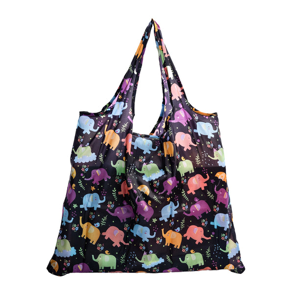 Belocopia Foldable Shopping Bag for Women | Cute Elephant Design | Lightweight & Washable Grocery Tote Bag | Eco-Friendly | Portable, Travel Carry Bag for Daily Shopping, Beach & Travel