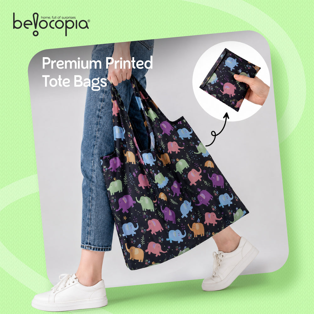 Belocopia Foldable Shopping Bag for Women | Cute Elephant Design