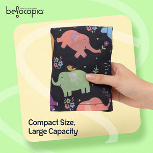 Belocopia Foldable Shopping Bag for Women | Cute Elephant Design | Lightweight & Washable Grocery Tote Bag | Eco-Friendly | Portable, Travel Carry Bag for Daily Shopping, Beach & Travel