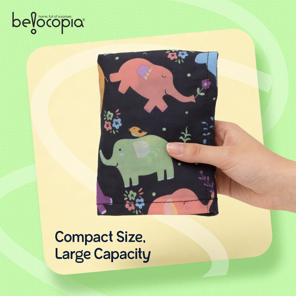 Belocopia Foldable Shopping Bag for Women | Cute Elephant Design | Lightweight & Washable Grocery Tote Bag | Eco-Friendly | Portable, Travel Carry Bag for Daily Shopping, Beach & Travel